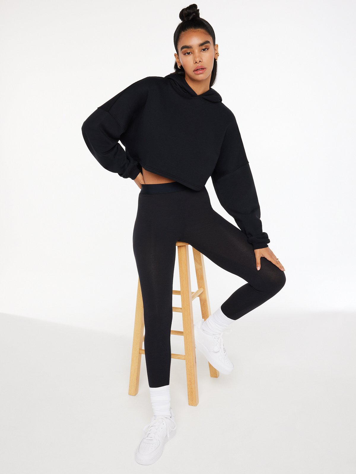 Xssential Cropped Hoodie in Black | SAVAGE X FENTY
