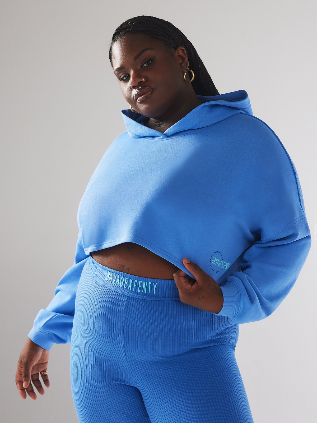 Xssential Terry Scope Logo Cropped Hoodie in Blue