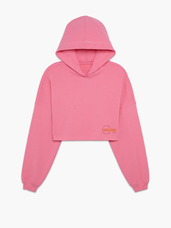 Xssential Terry Scope Logo Cropped Hoodie in Pink | SAVAGE X FENTY UK ...