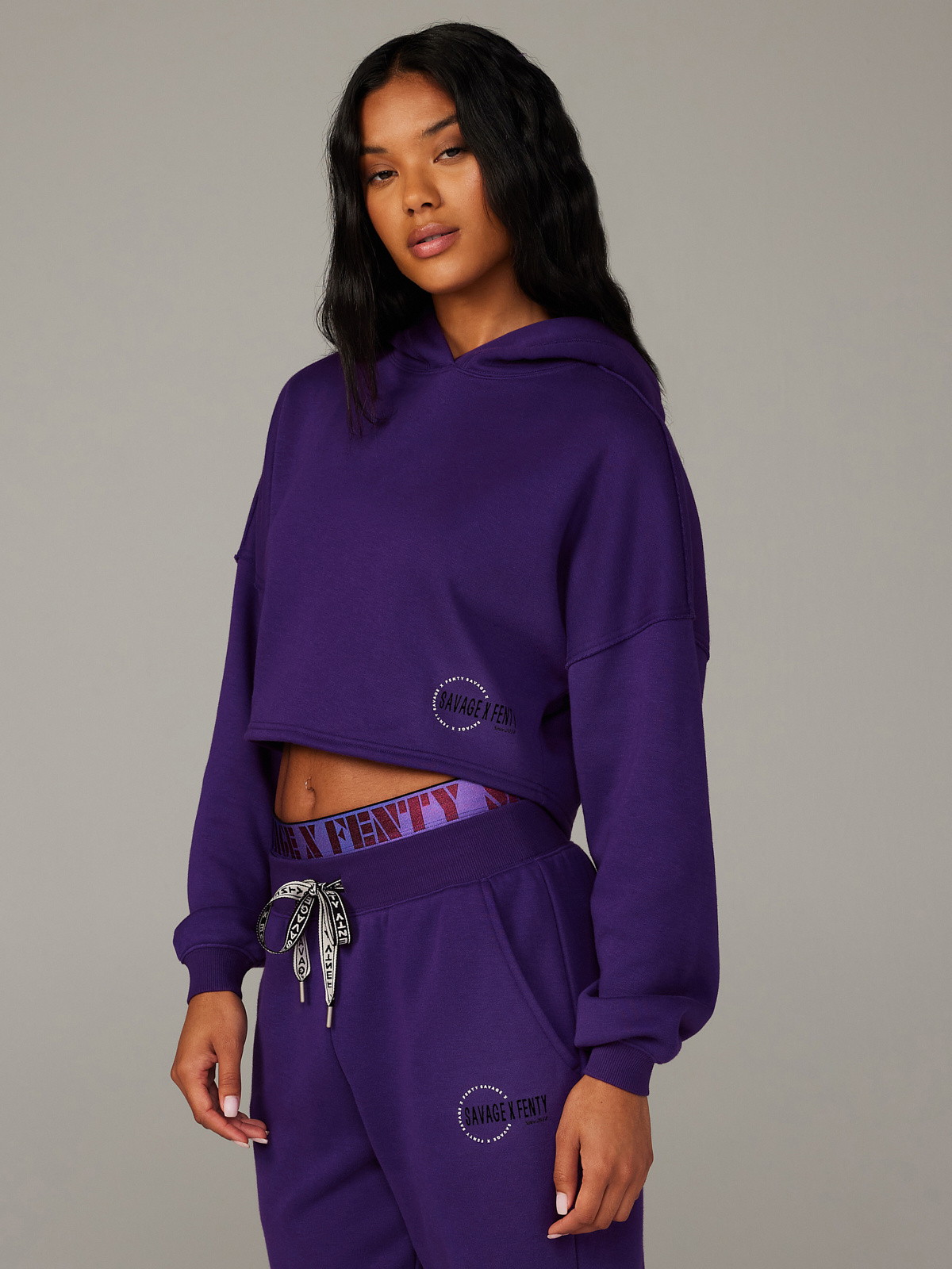 Xssential Fleece Scope Logo Cropped Hoodie in Purple | SAVAGE X FENTY