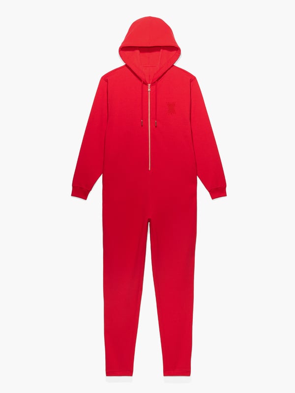 Forever savage hooded onesie in red savage x fenty