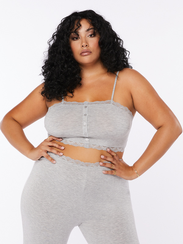 Clf Jersey Crop Top With Lace Trim In Grey Savage X Fenty