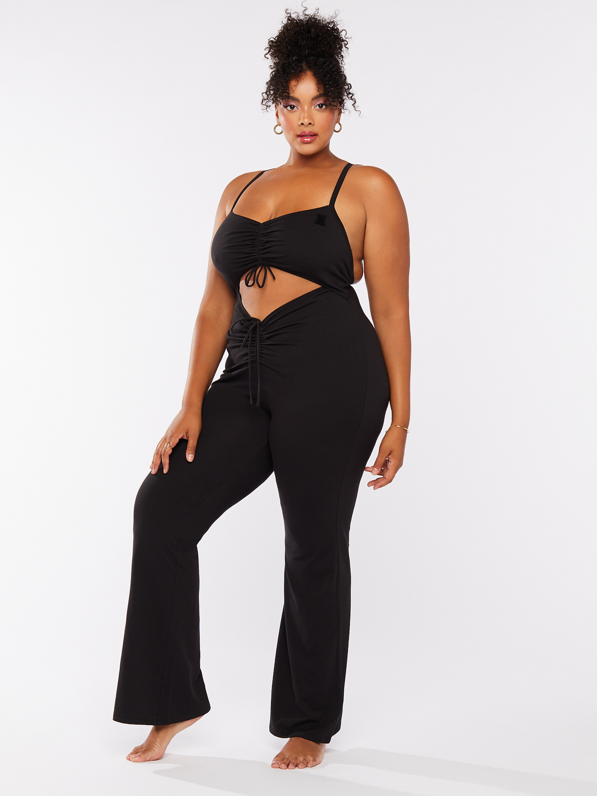 Drawstring Jumpsuit with Keyhole in Black