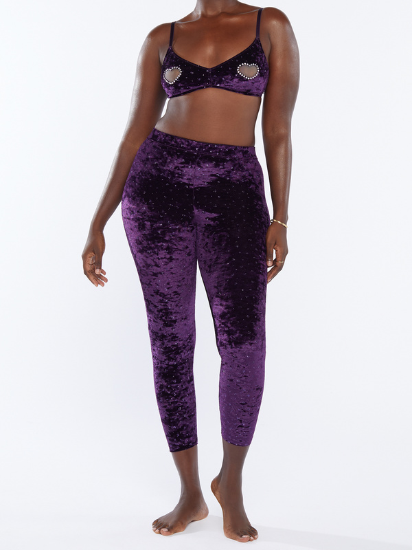 Velvet Hearts Crotchless Cut Out Legging With Tulle In Purple Savage X Fenty