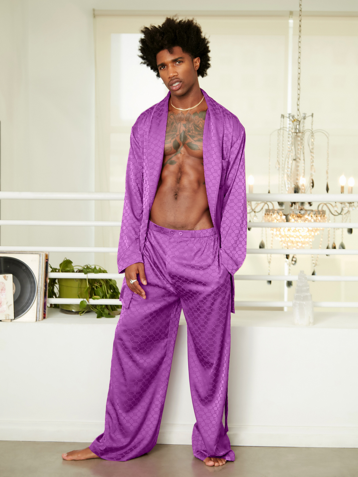 Purple Savage Fenty Men's Pajamas Mens Black Satin Pajamas