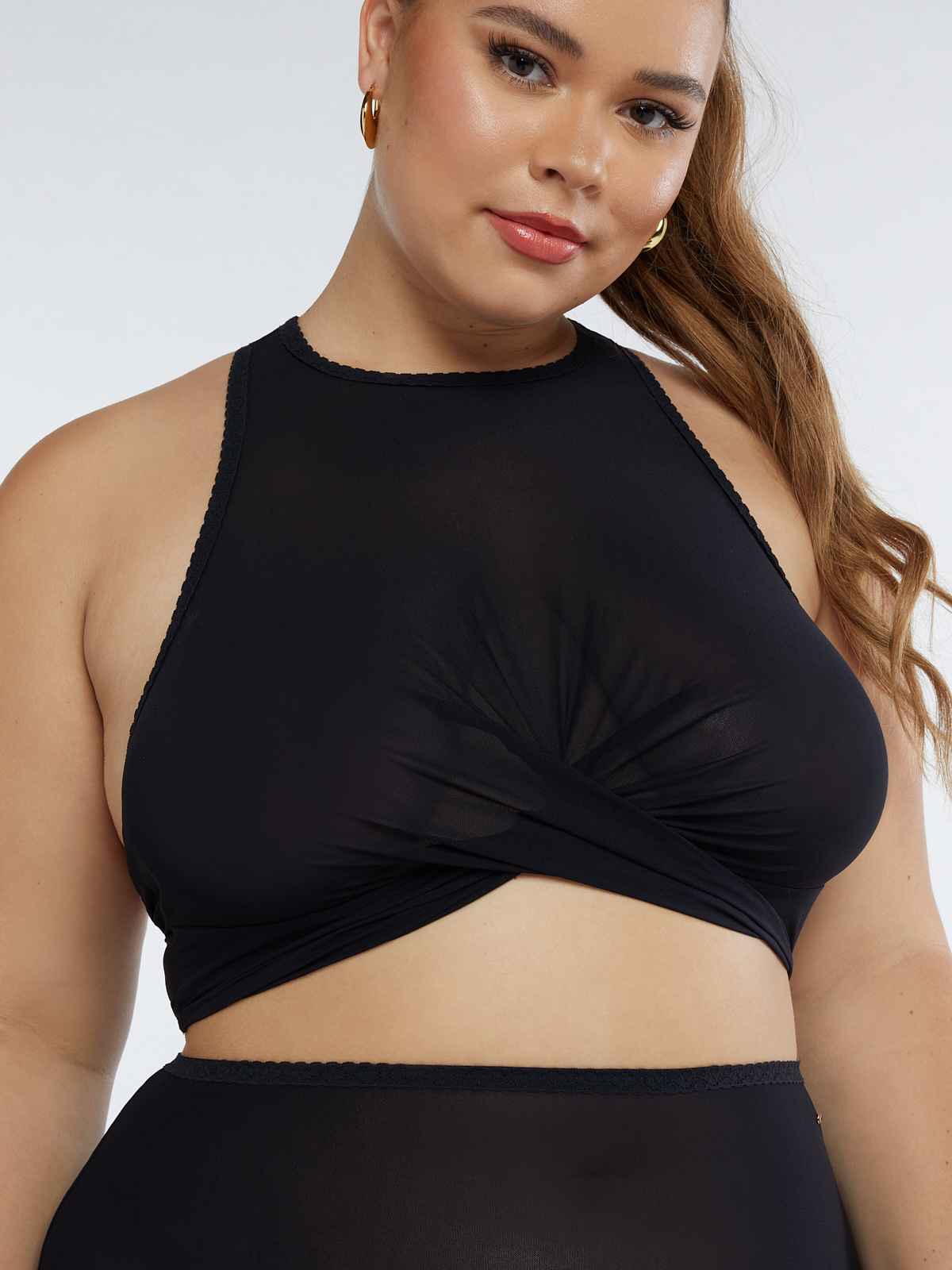 Shape Black Flocked Mesh Bralet Overlay Crop Top