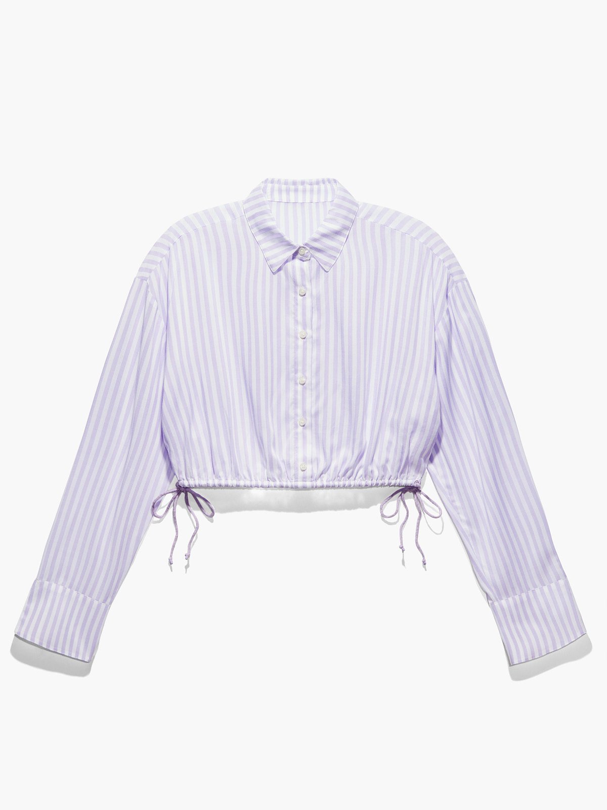 Coastal Stripe Woven Voile Sleep Crop Shirt with Drawstring in Multi