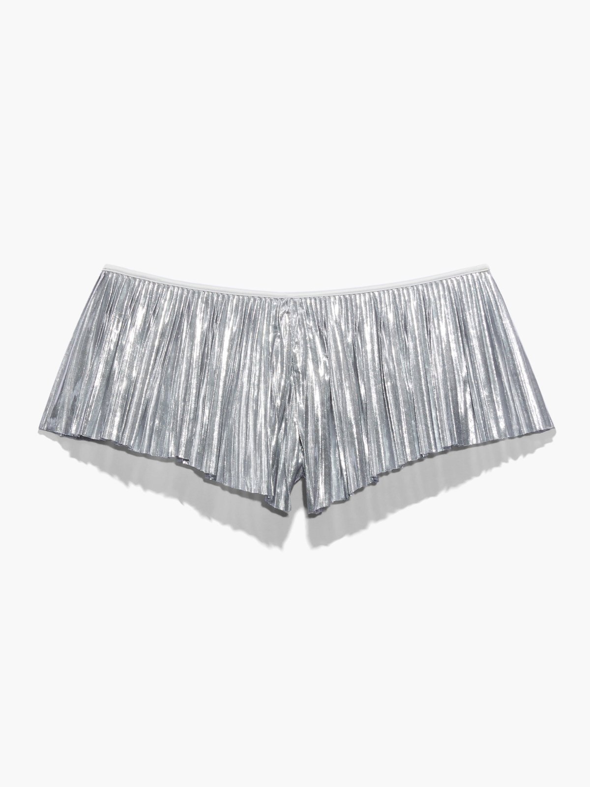Pleated Lamé Short in Grey & Silver