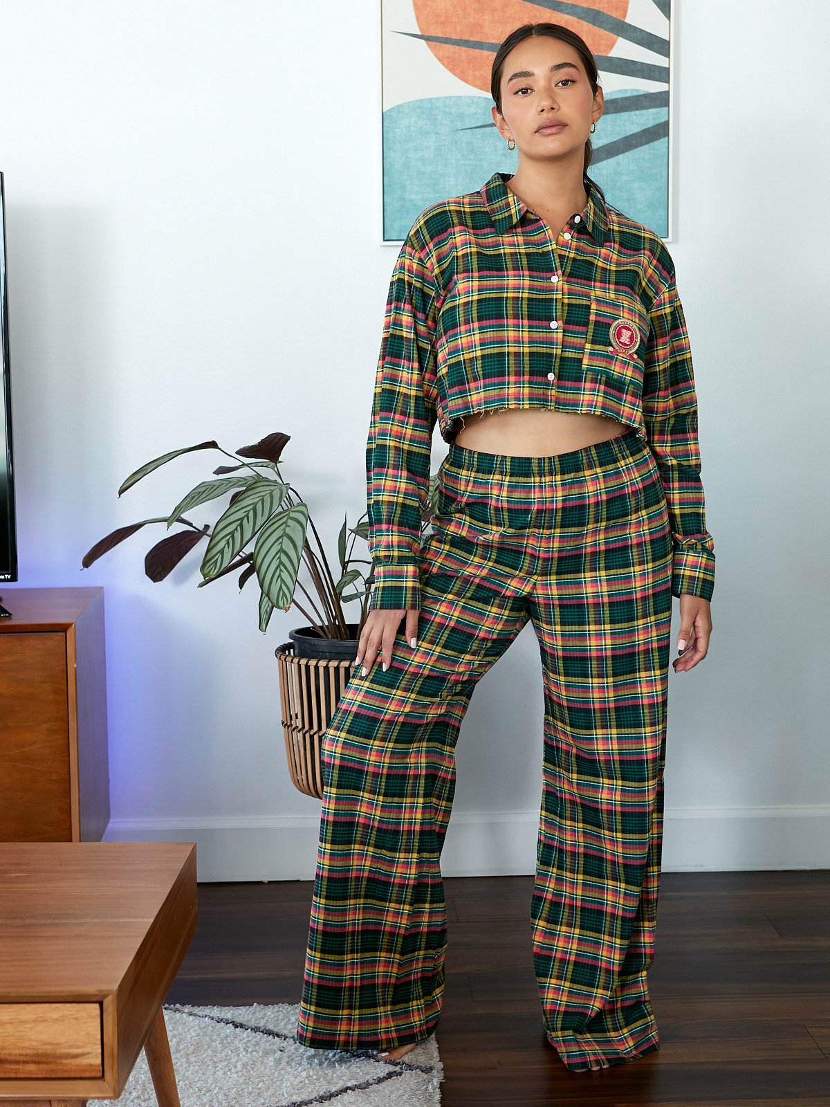 Tied Up Tartan Raw Hem PJ Shirt