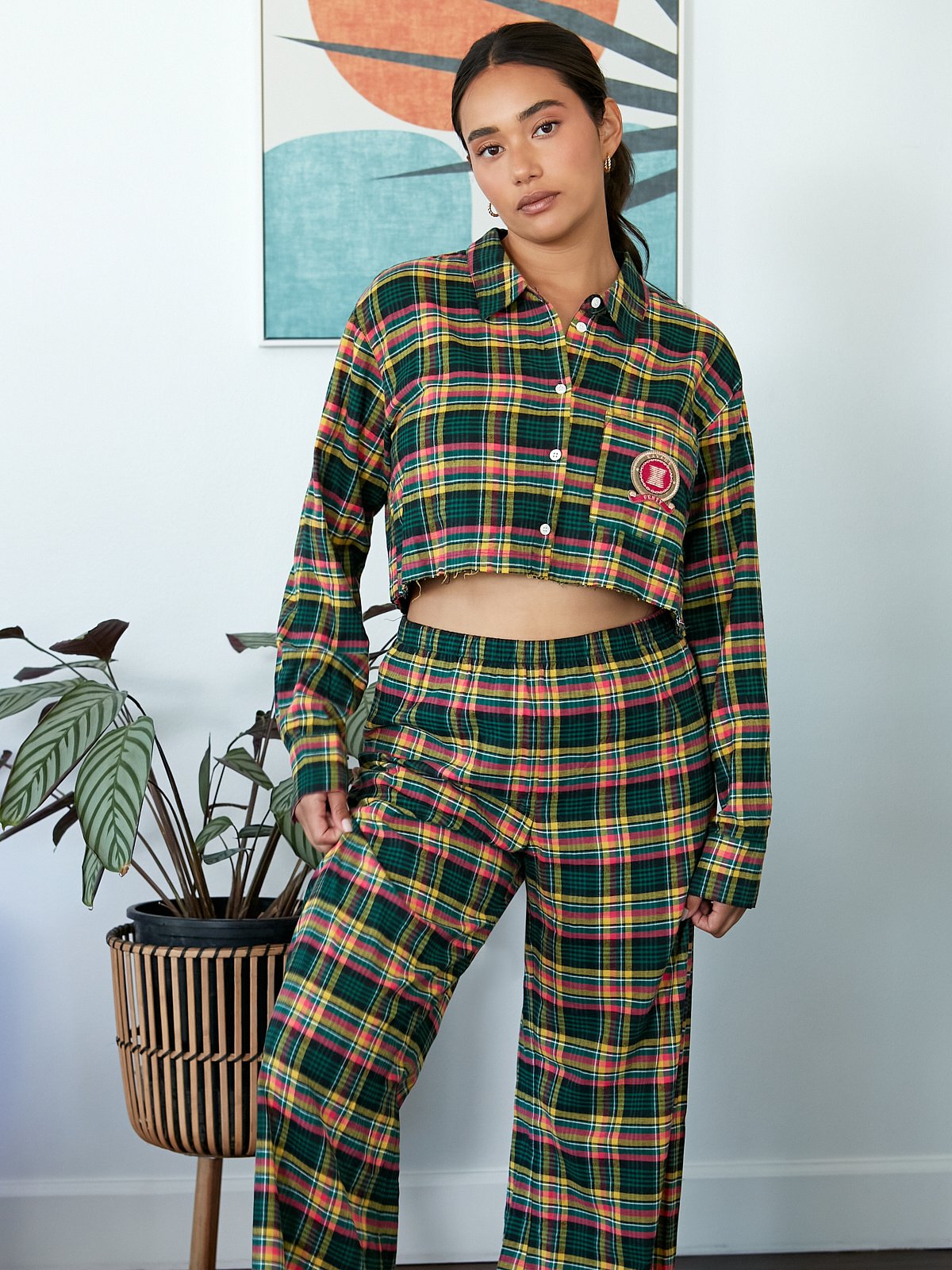 Tied Up Tartan Raw Hem PJ Shirt