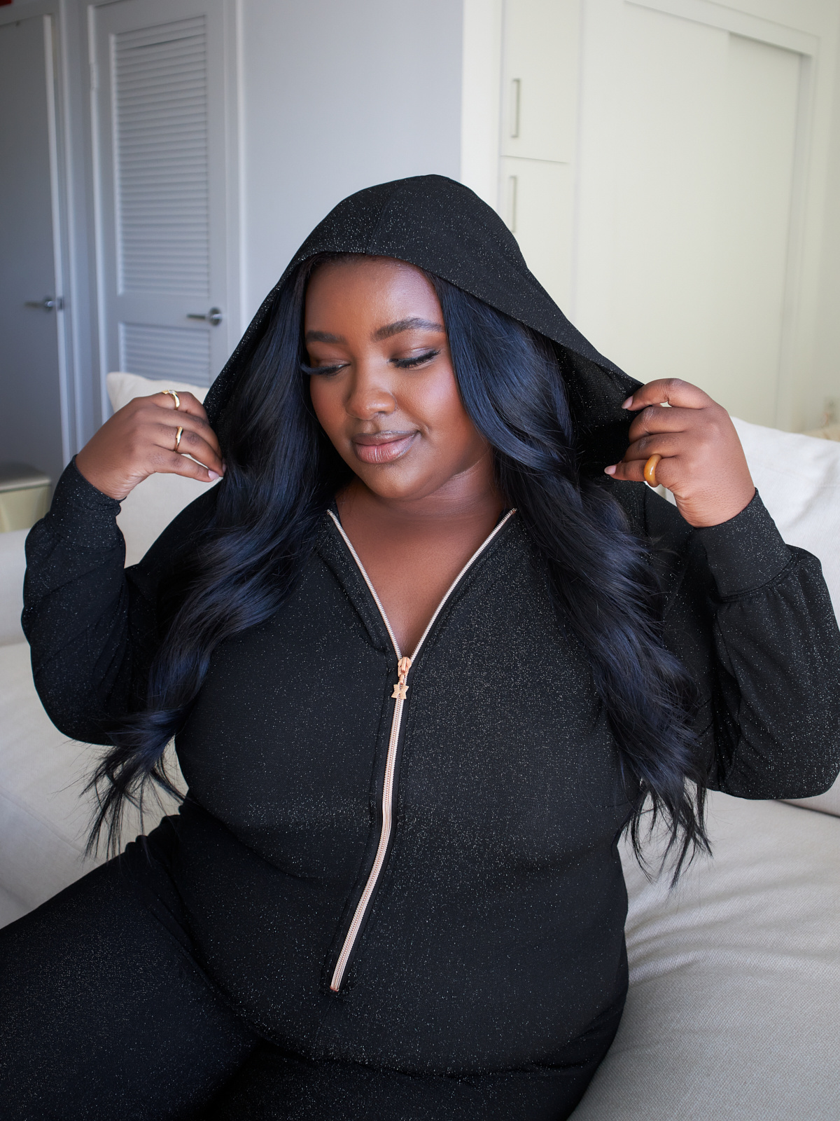Sleep & Shine Hooded Onesie in Black SAVAGE X FENTY