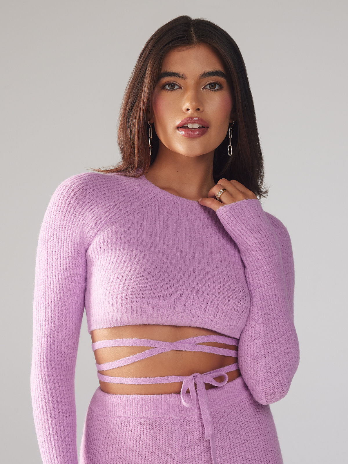 Ms. Minx Knit Strappy Crop Top in Pink 