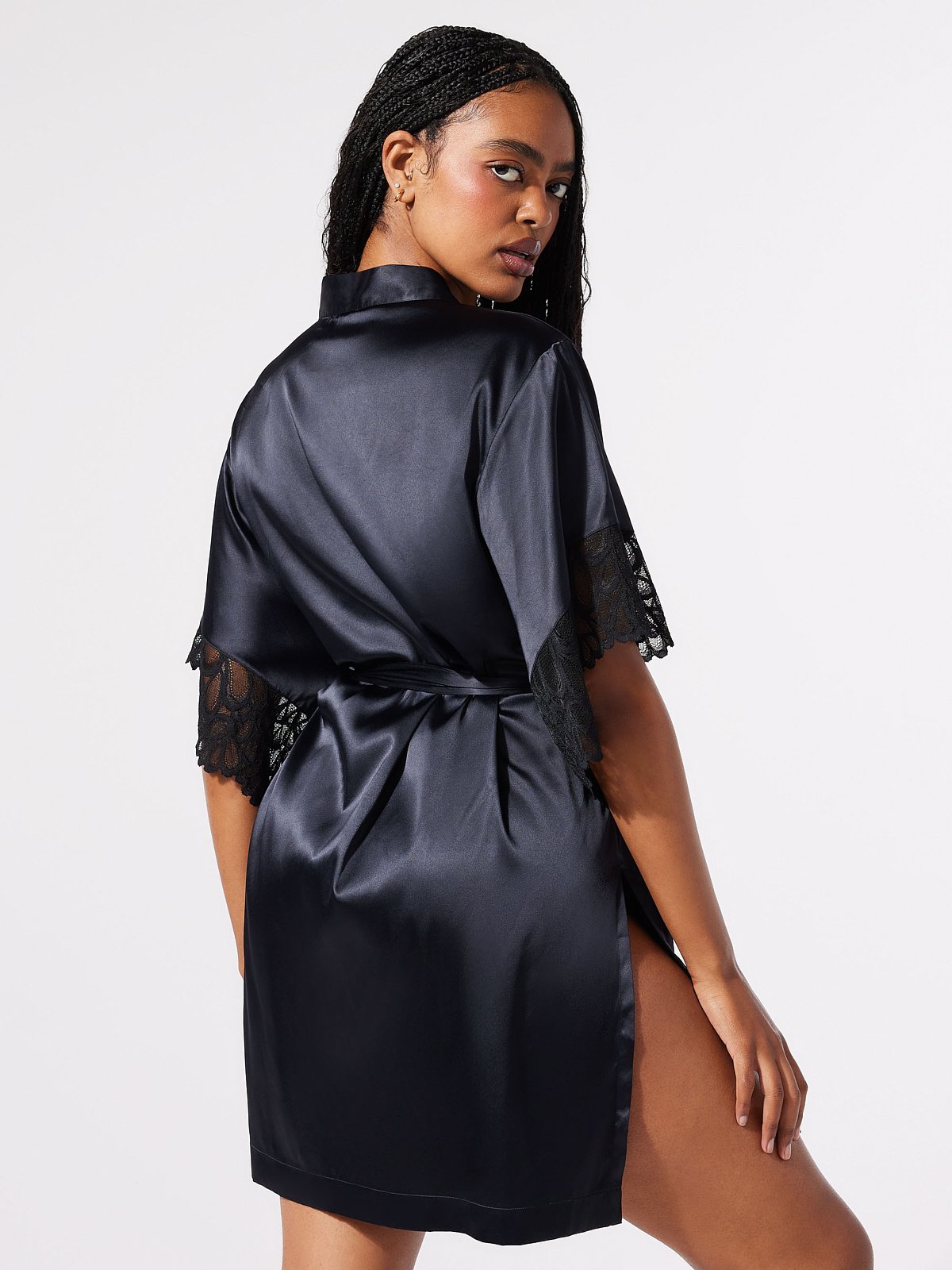 Savage Not Sorry Satin Short Dressing Gown in Black | SAVAGE X FENTY UK ...