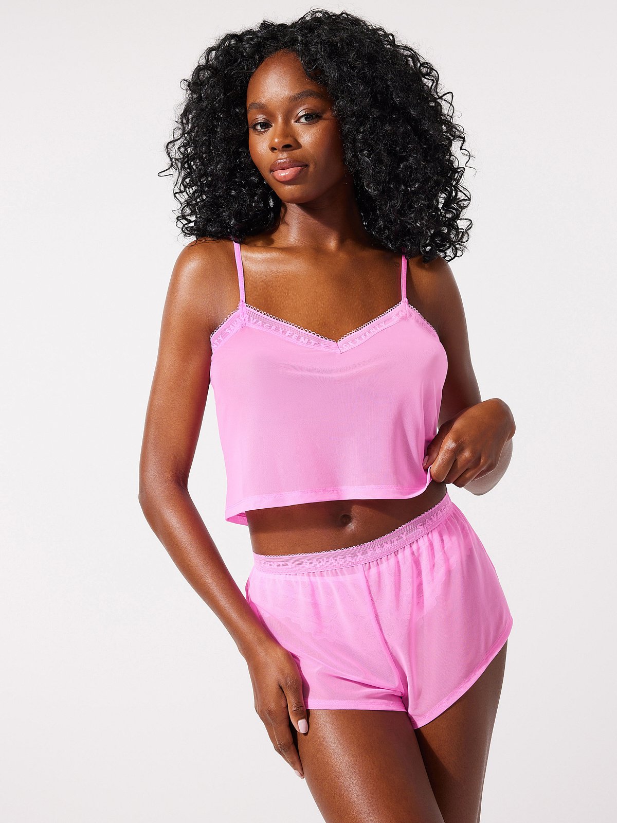 Logo-Trim Mesh Sleep Cami