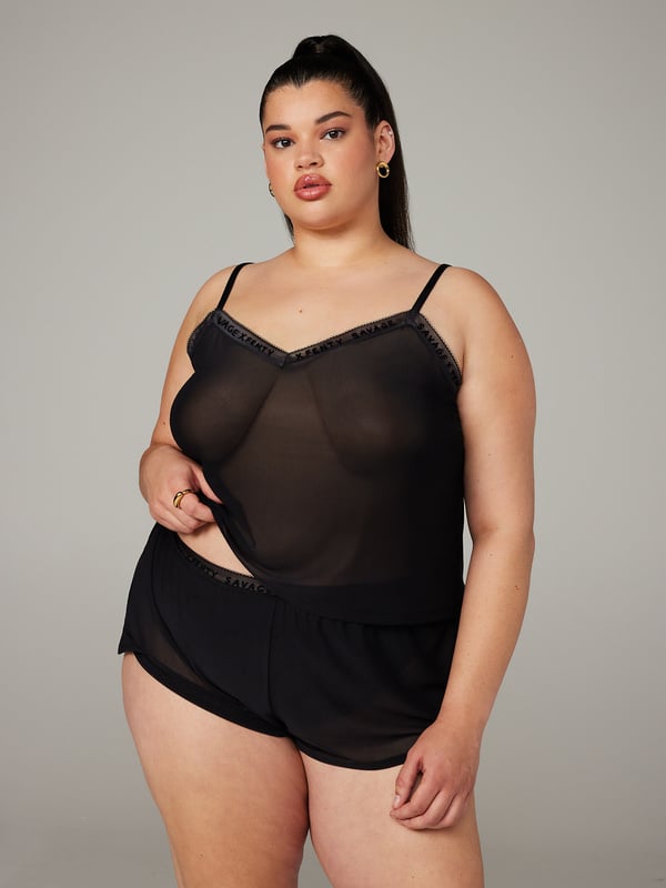 Logo-Trim Mesh Sleep Cami