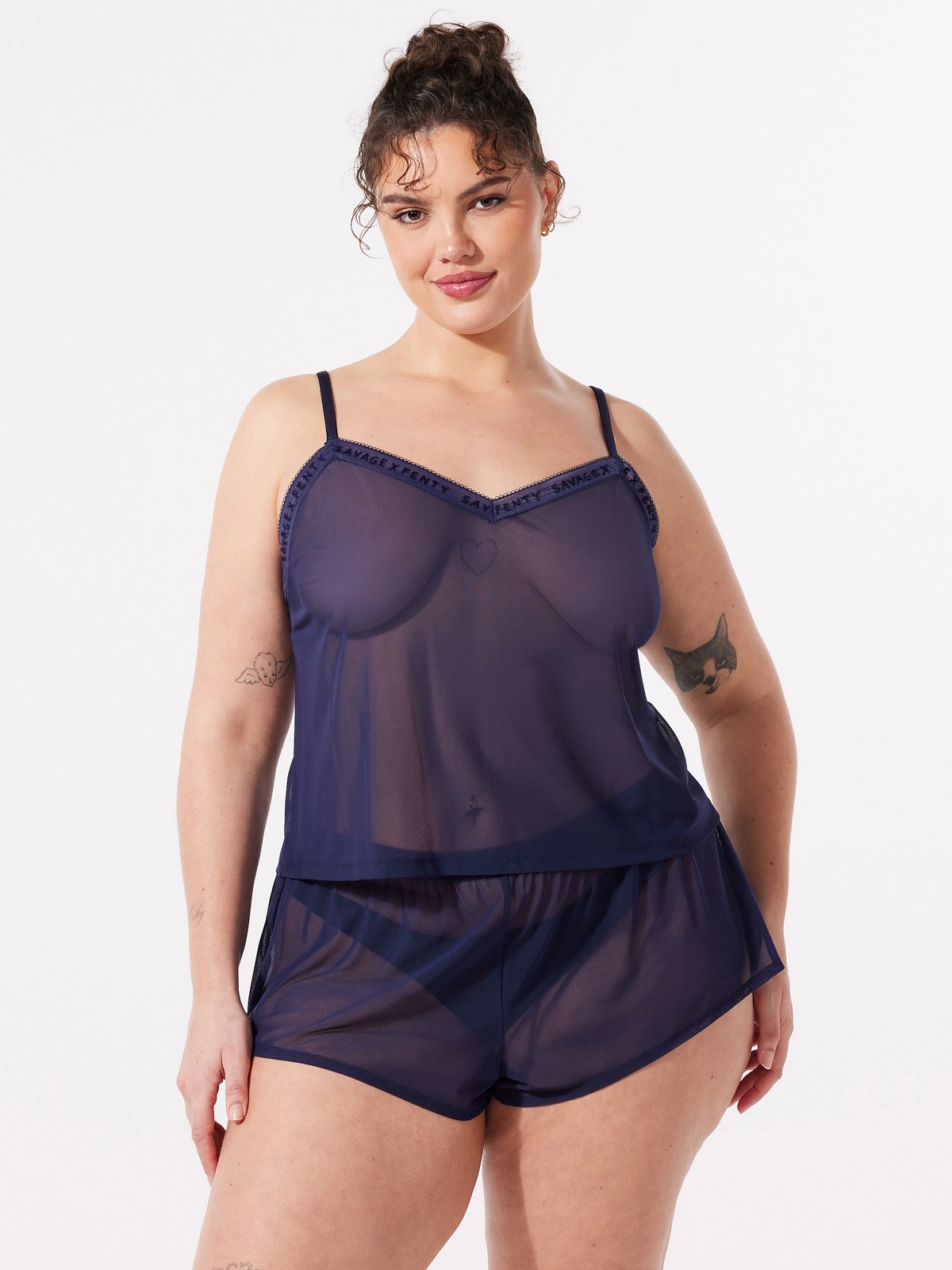 Logo-Trim Mesh Sleep Cami