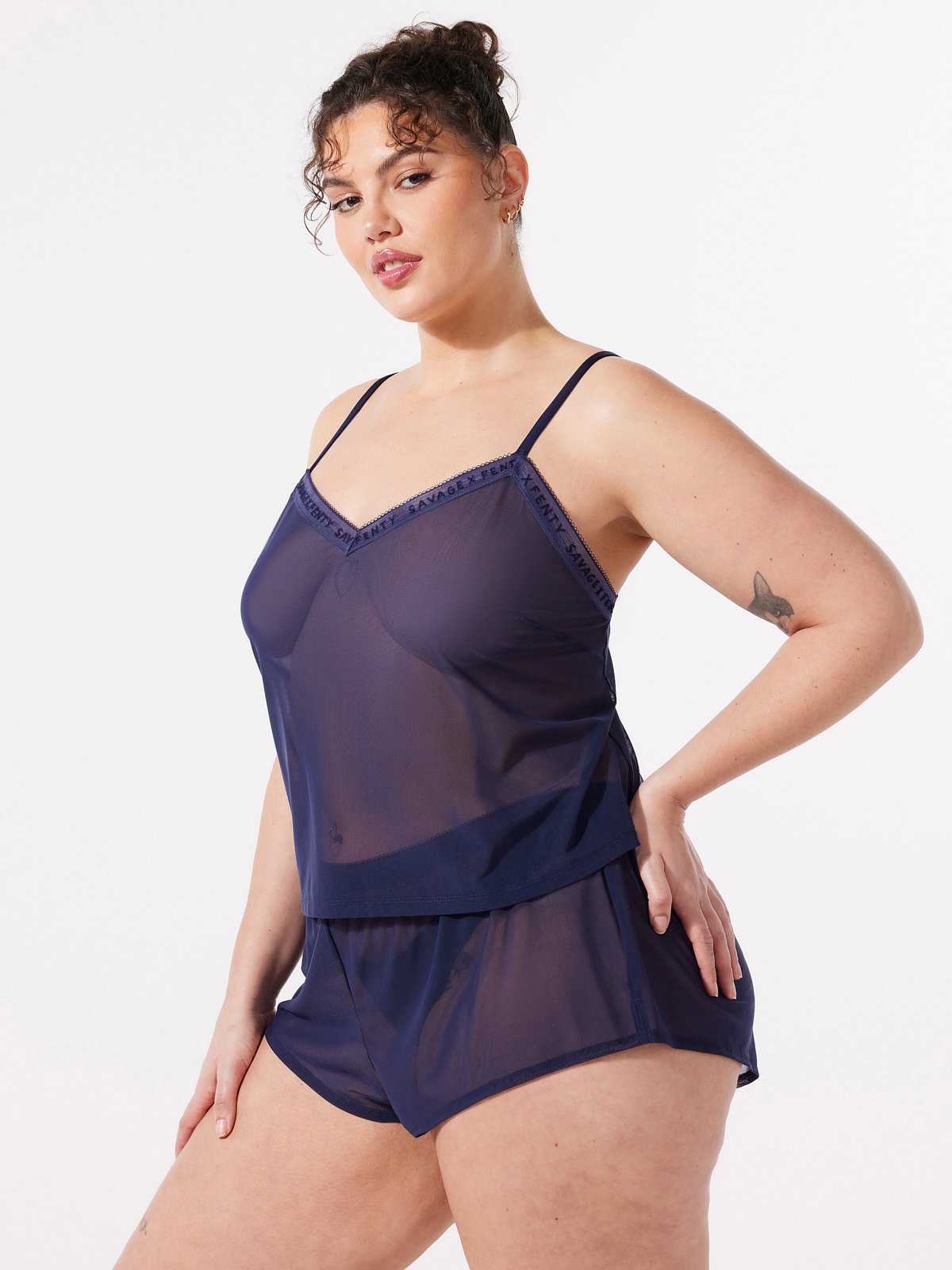 Logo-Trim Mesh Sleep Cami