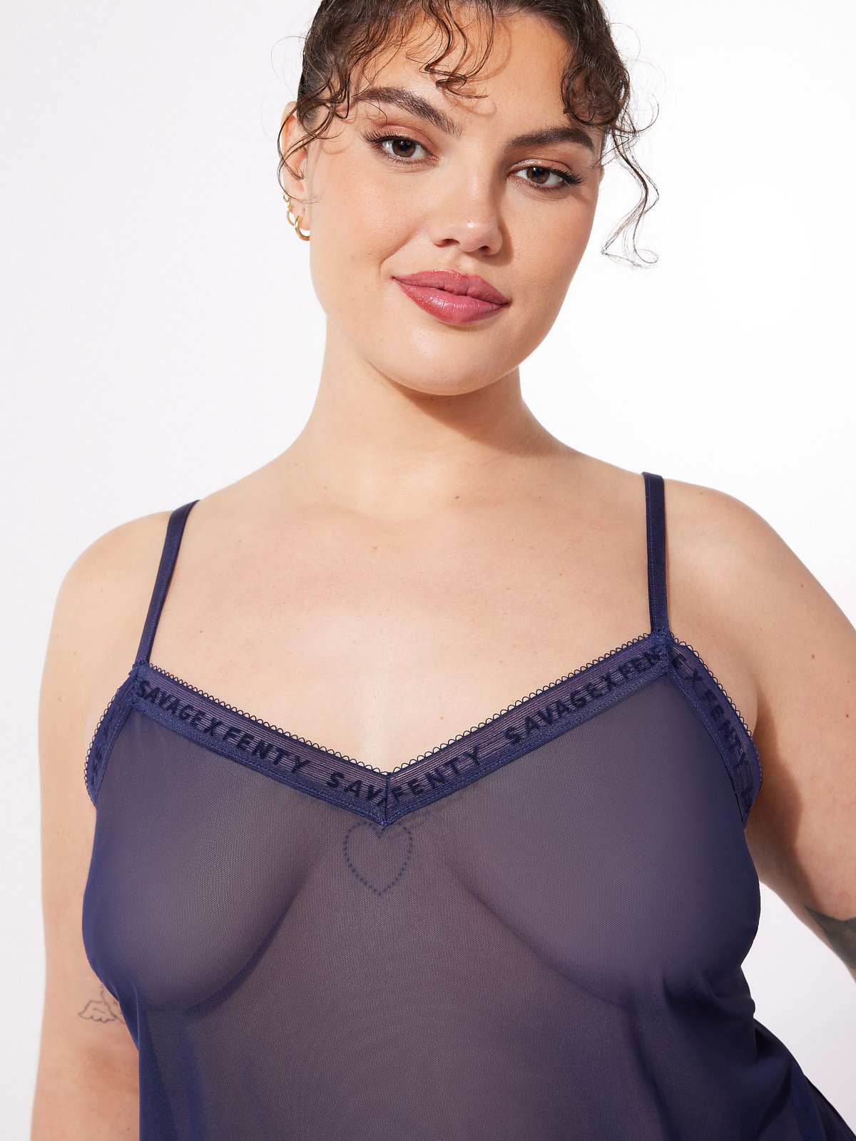 Logo-Trim Mesh Sleep Cami