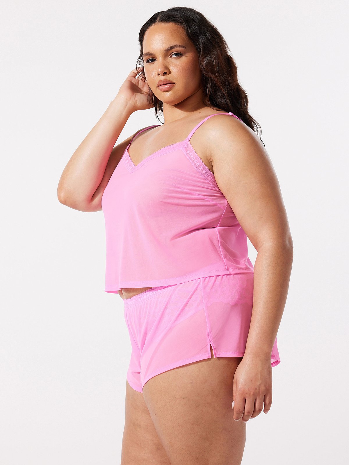 Logo-Trim Mesh Sleep Cami