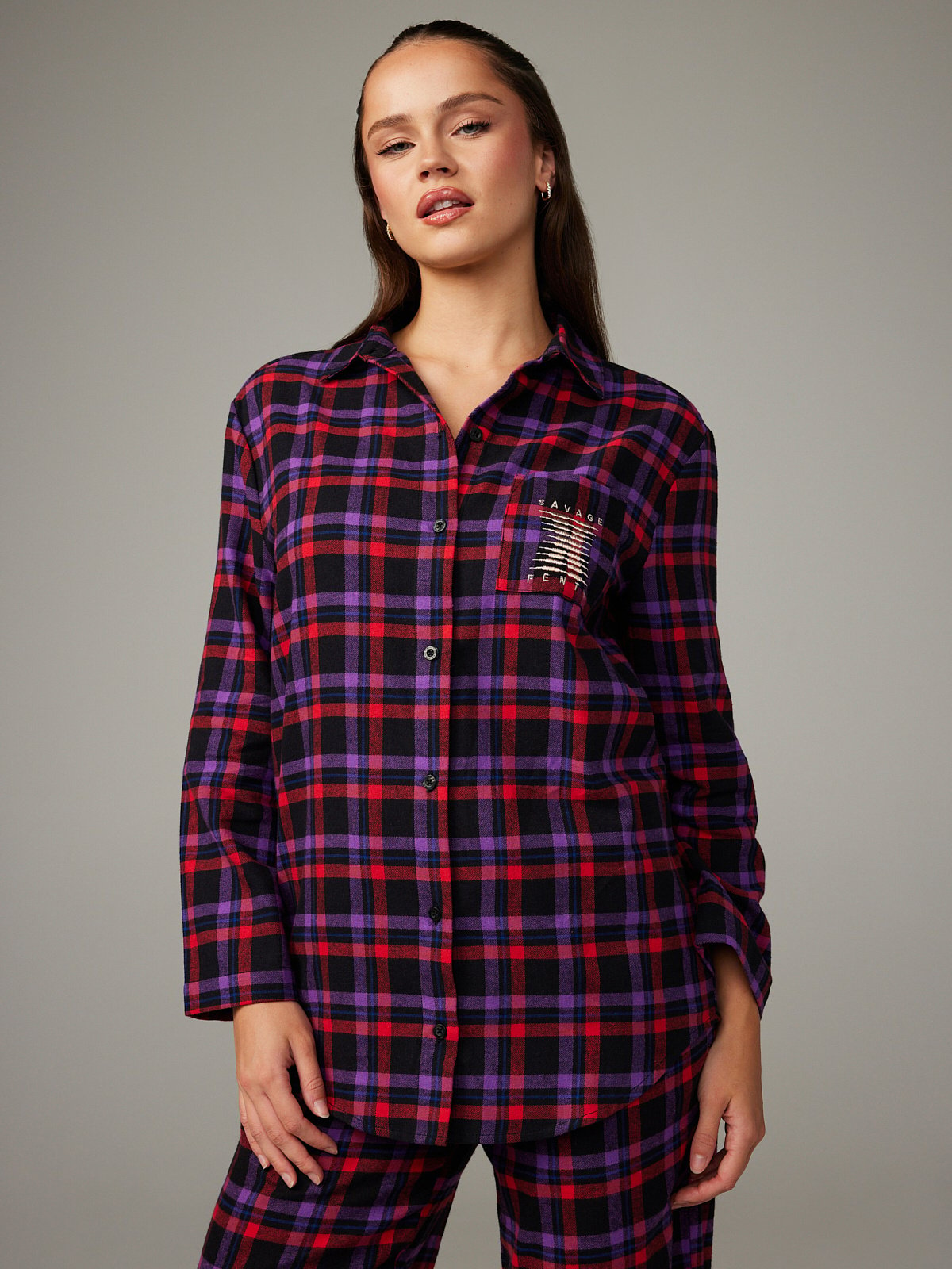 Night Star Chaser Flannel Sleep Short in Multi & Pink & Red