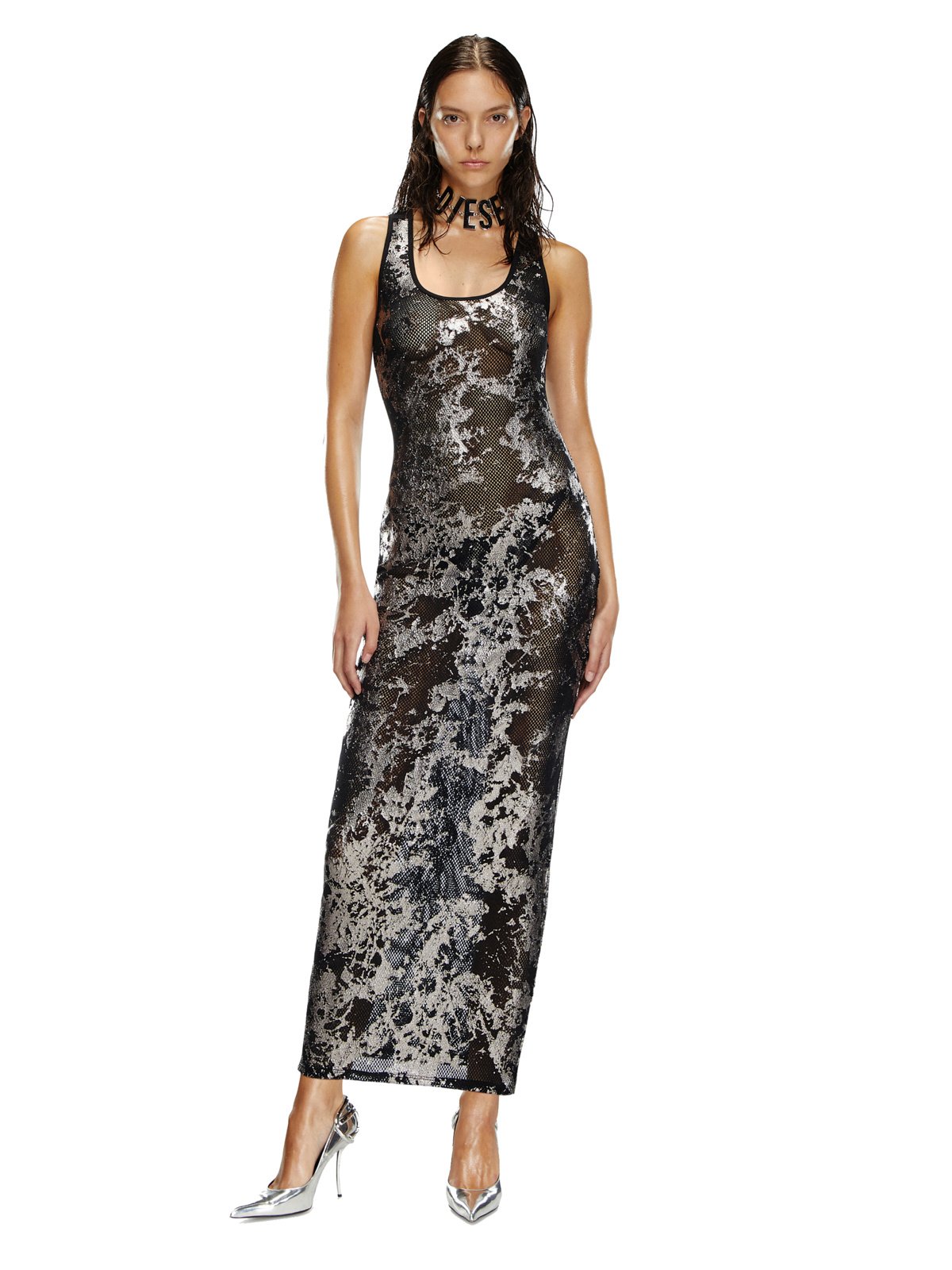 Savage X Diesel Foiled Fishnet Maxi Sleep Slip