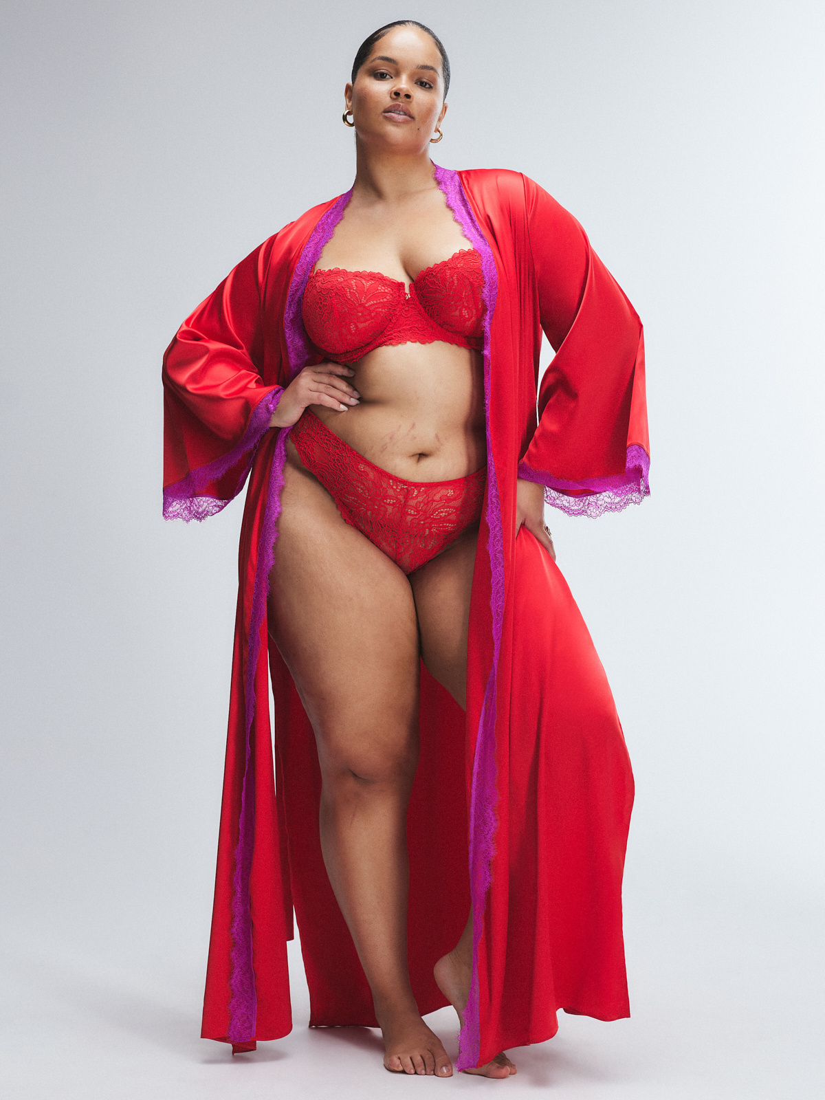 Nite Shade Lace-Trim Sleep Robe in Multi & Red | SAVAGE X FENTY
