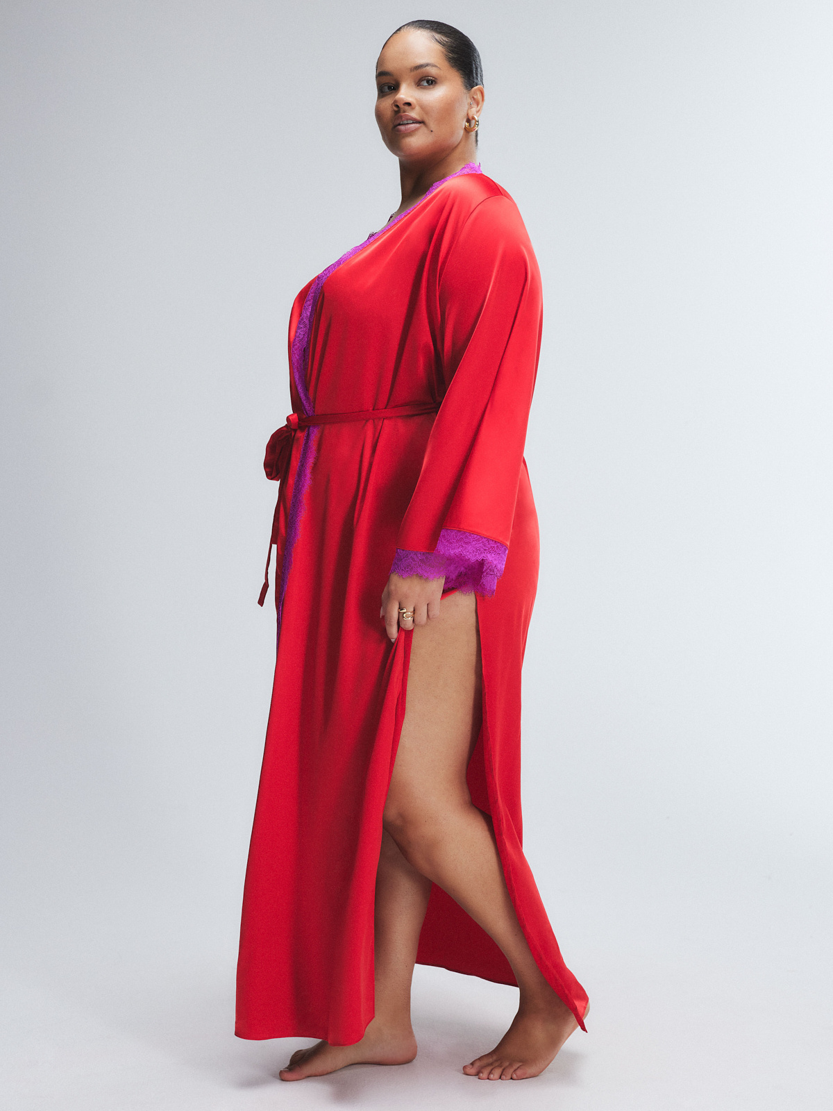 Nite Shade Lace-Trim Sleep Robe in Multi & Red | SAVAGE X FENTY
