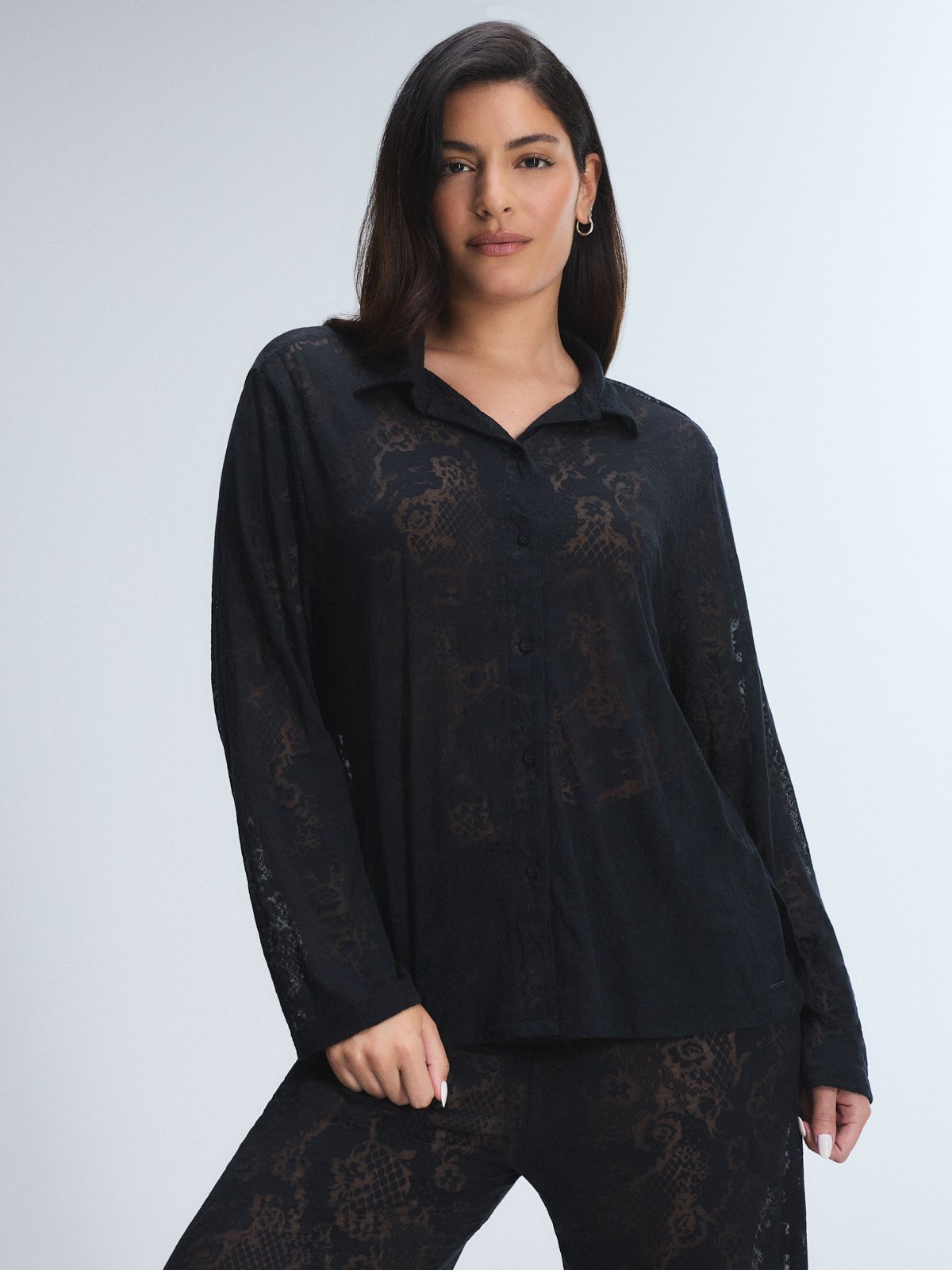 Floral Burnout Sleep Button-Down Shirt