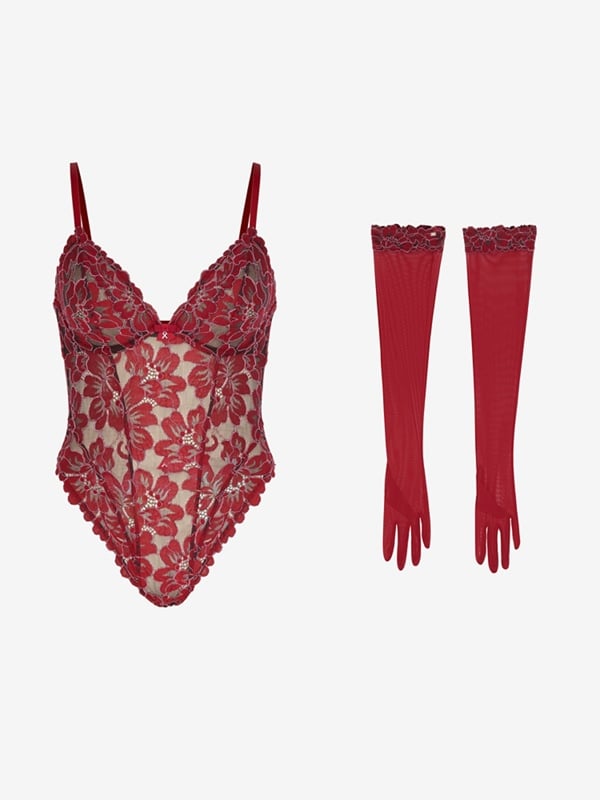Floral Corded Lace Teddy 2-Piece Set