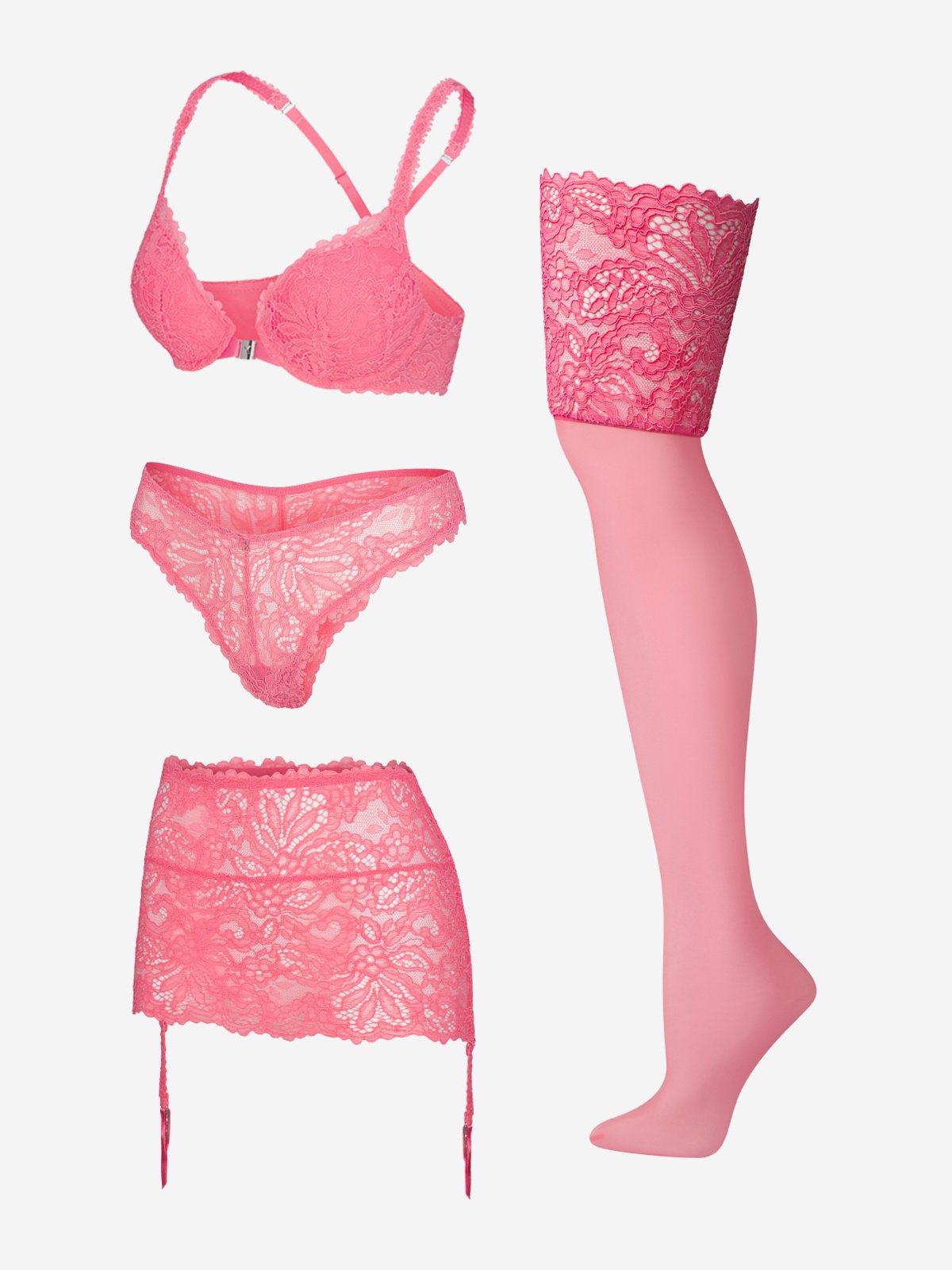 Romantic Corded Lace Brazilian 4-Piece Set