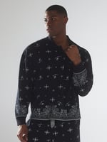 Xssential Terry Long-Sleeve Polo in Black & Multi