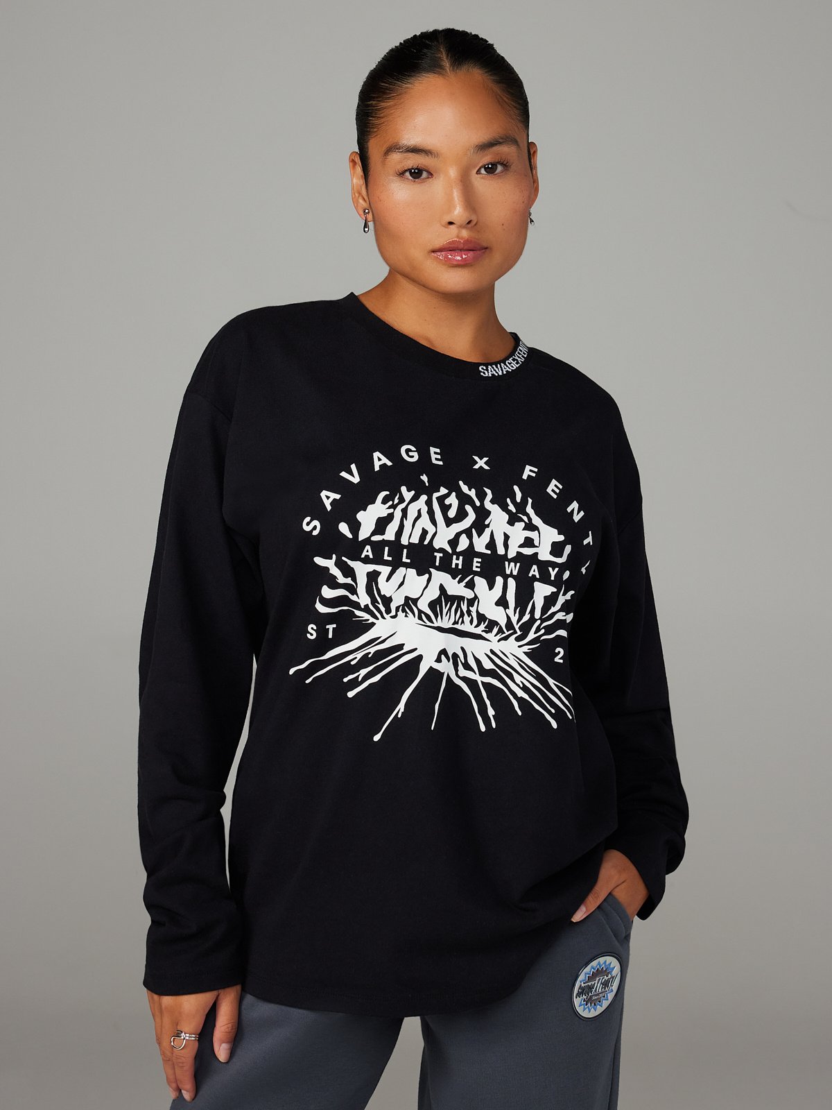 F-Off Long-Sleeve Graphic Tee in Black | SAVAGE X FENTY