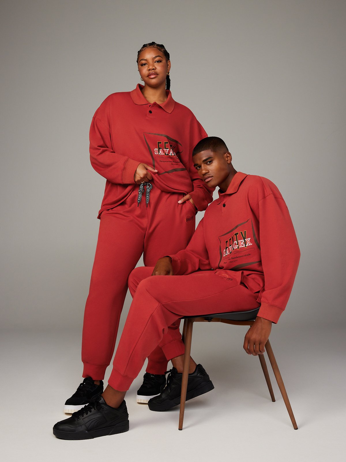 Essential Terry Classic Back Page Long-Sleeve Polo in Red | SAVAGE X FENTY
