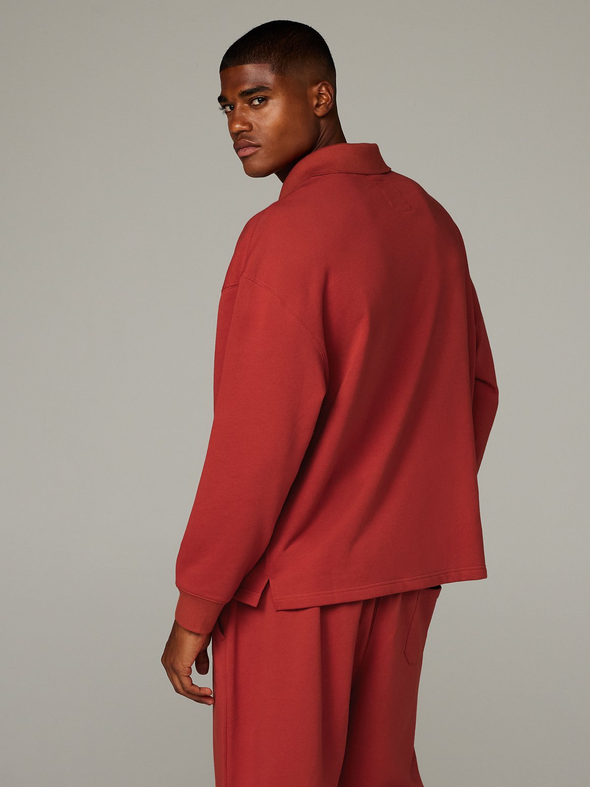 Essential Terry Classic Back Page Long-Sleeve Polo in Red | SAVAGE X FENTY