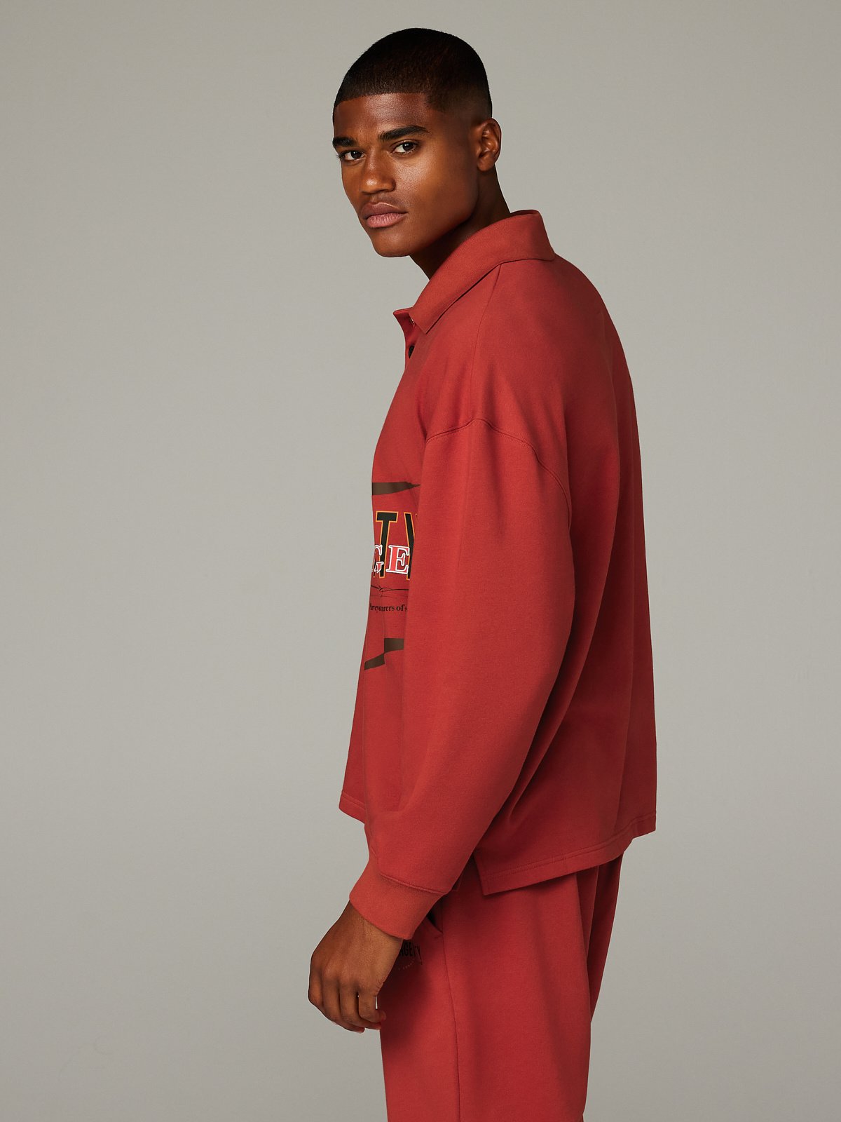 Essential Terry Classic Back Page Long-Sleeve Polo in Red | SAVAGE X FENTY