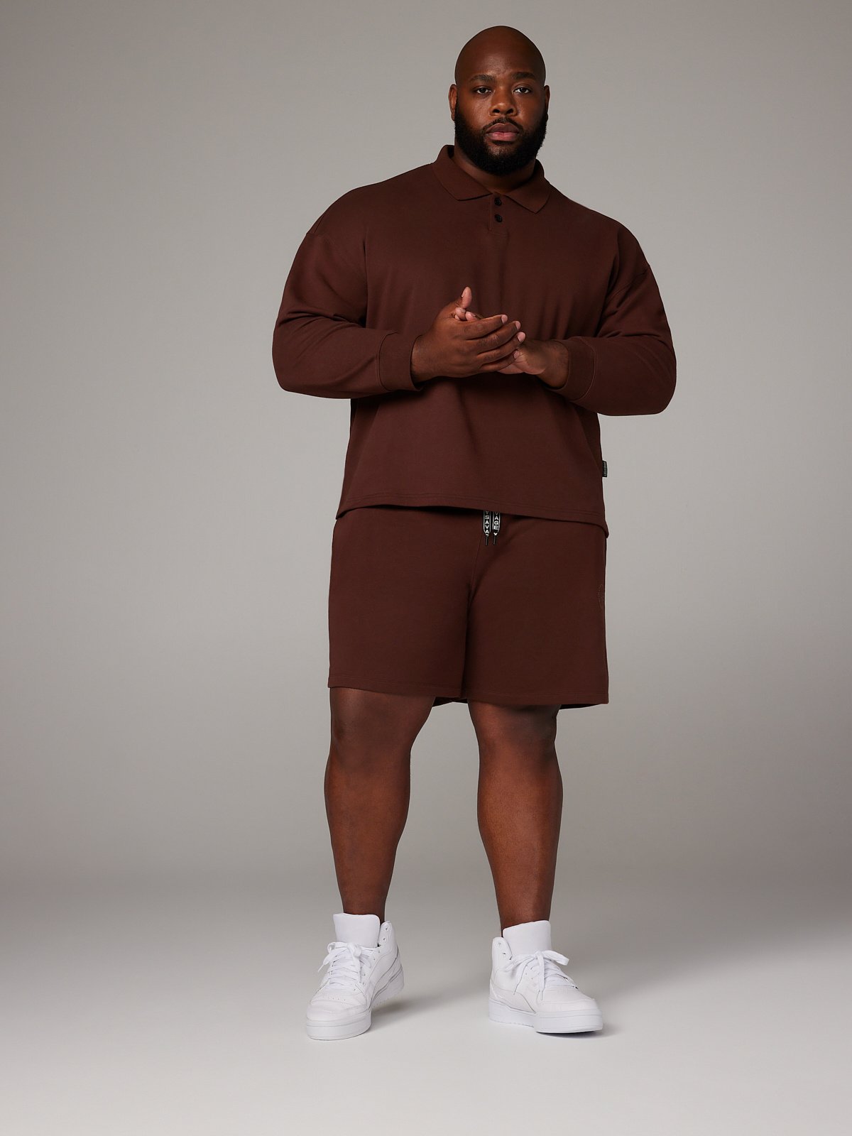 Xssential Terry Classic Long-Sleeve Polo in Brown | SAVAGE X FENTY