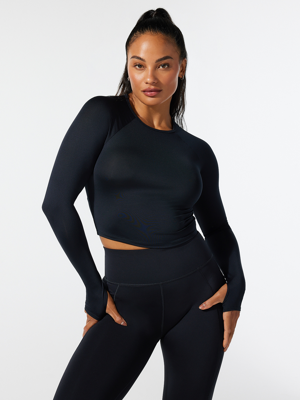 Lace Up Open-Back Long-Sleeve Top in Black | SAVAGE X FENTY
