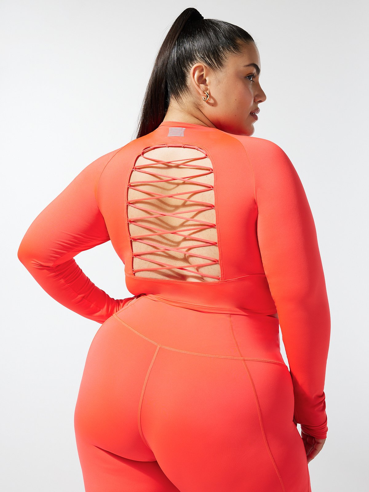 Lace Up Open-Back Long-Sleeve Top in Pink & Red