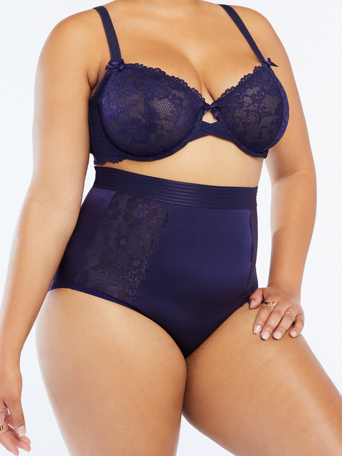 Floral Lace High-Waist Brief in Blue