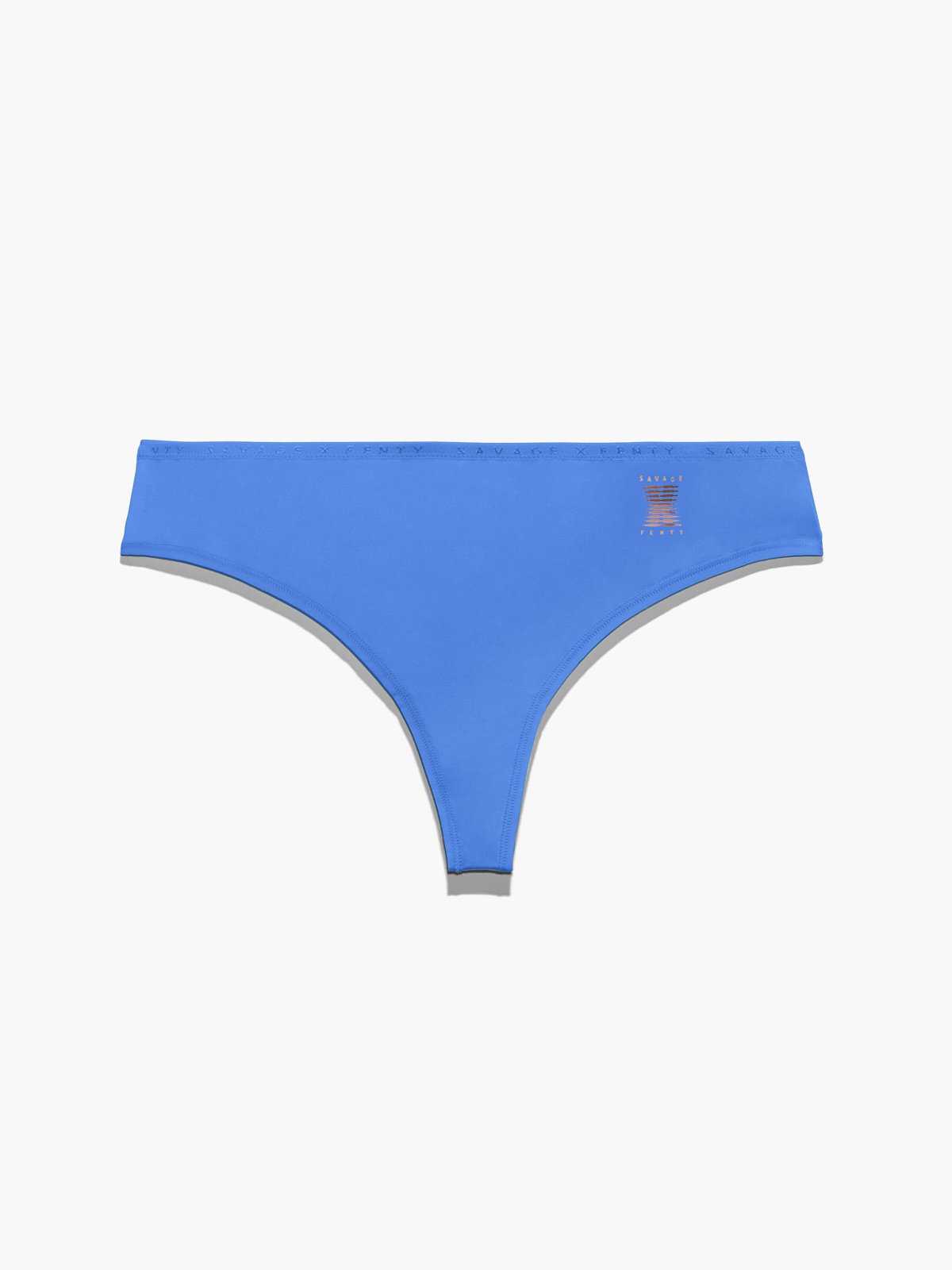 Microfiber and Logo Elastic Band Thong Panty - Ombre blue