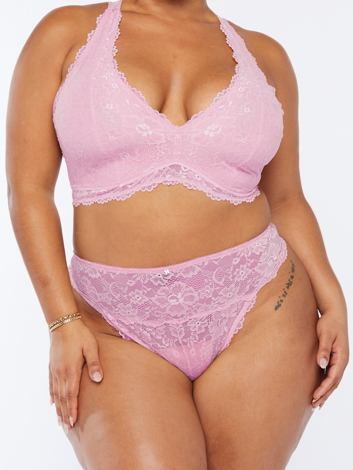Demi Pink Lace High Waisted Suspender Thong