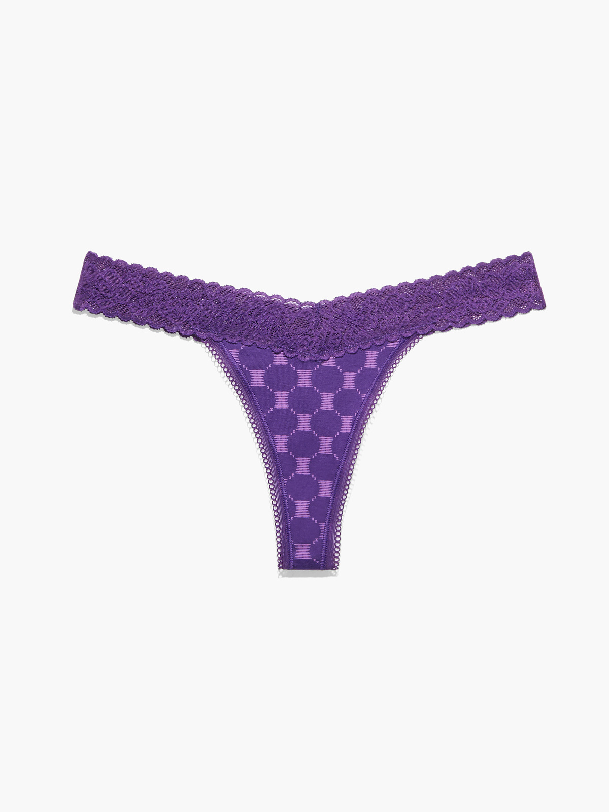 Cotton Essentials Lace-Trim Thong Panty in Purple