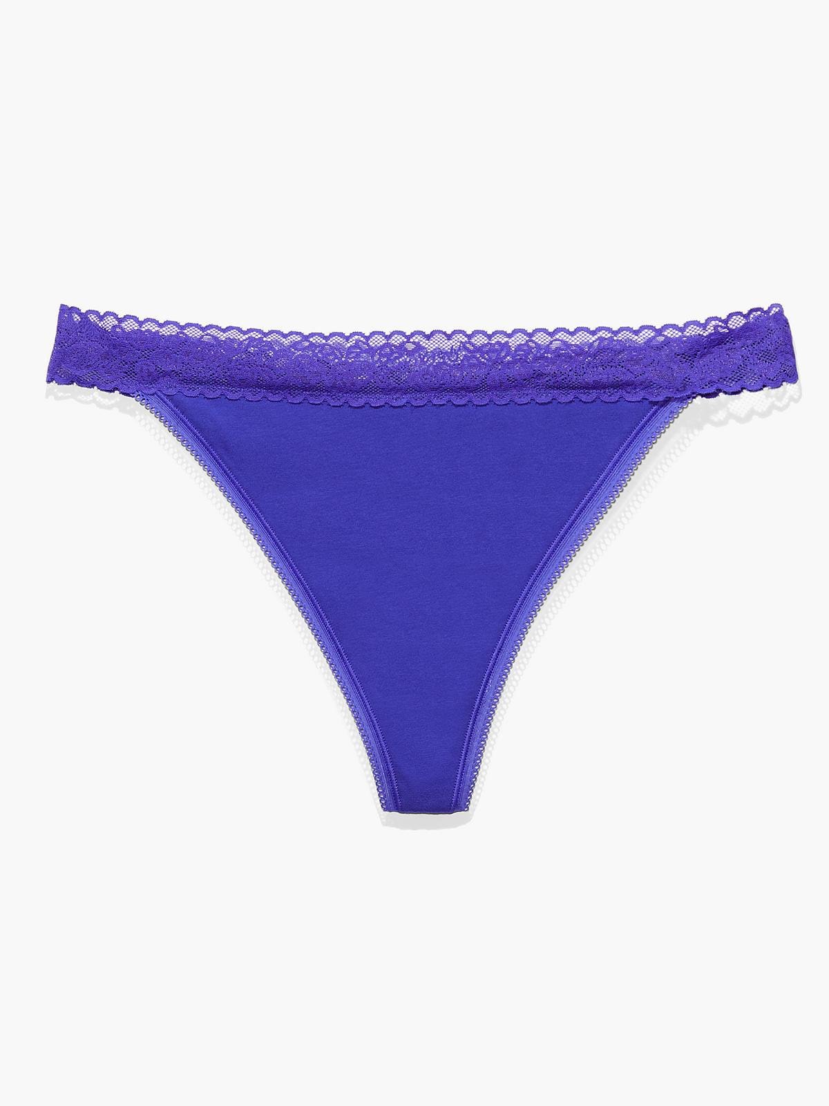 Cotton Essentials Lace-Trim Thong Panty in Blue