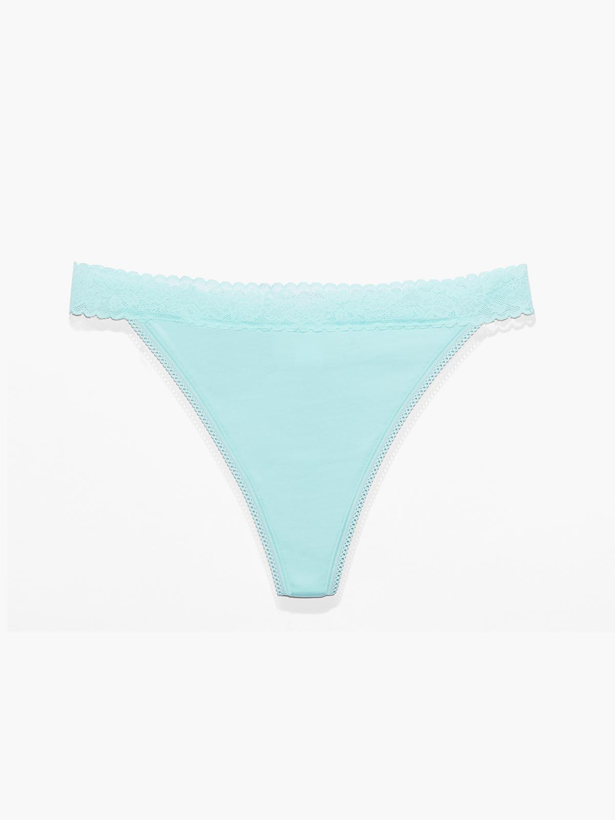 Cotton Essentials Lace-Trim Thong Panty in Blue