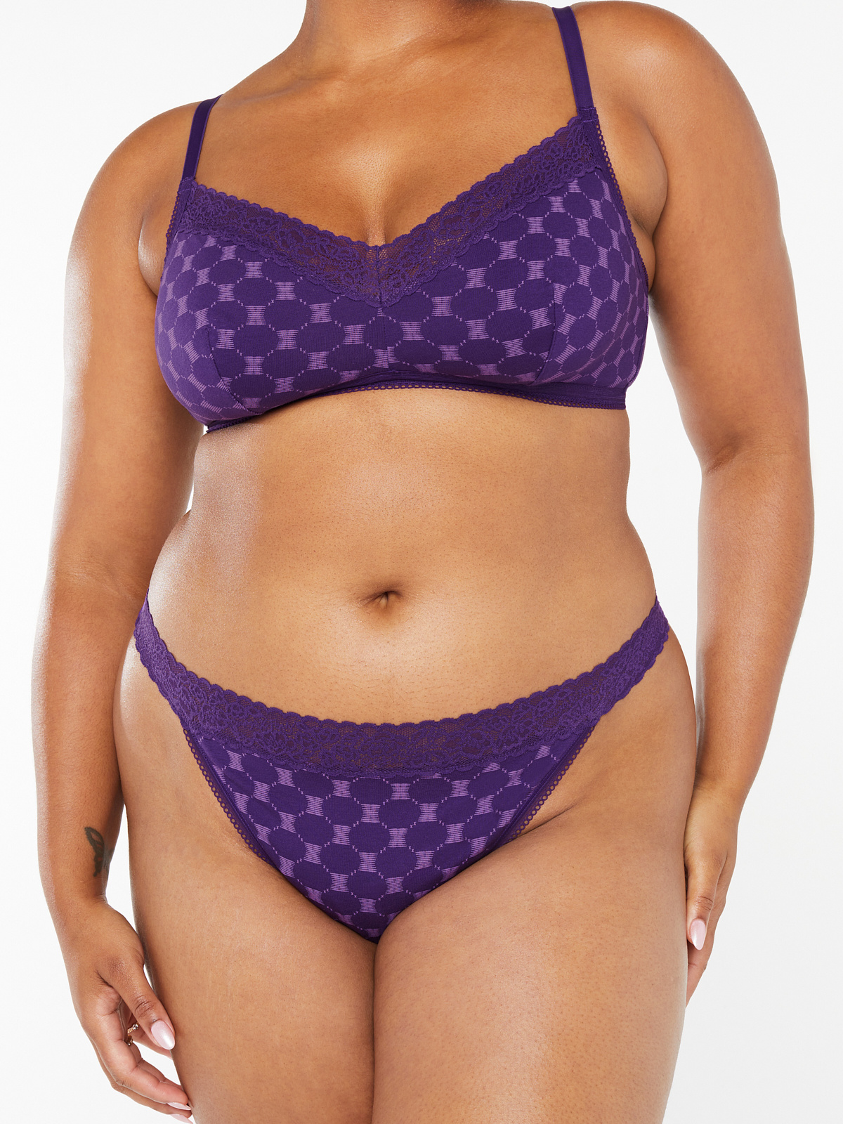 Cotton Essentials Lace-Trim Thong Panty in Purple