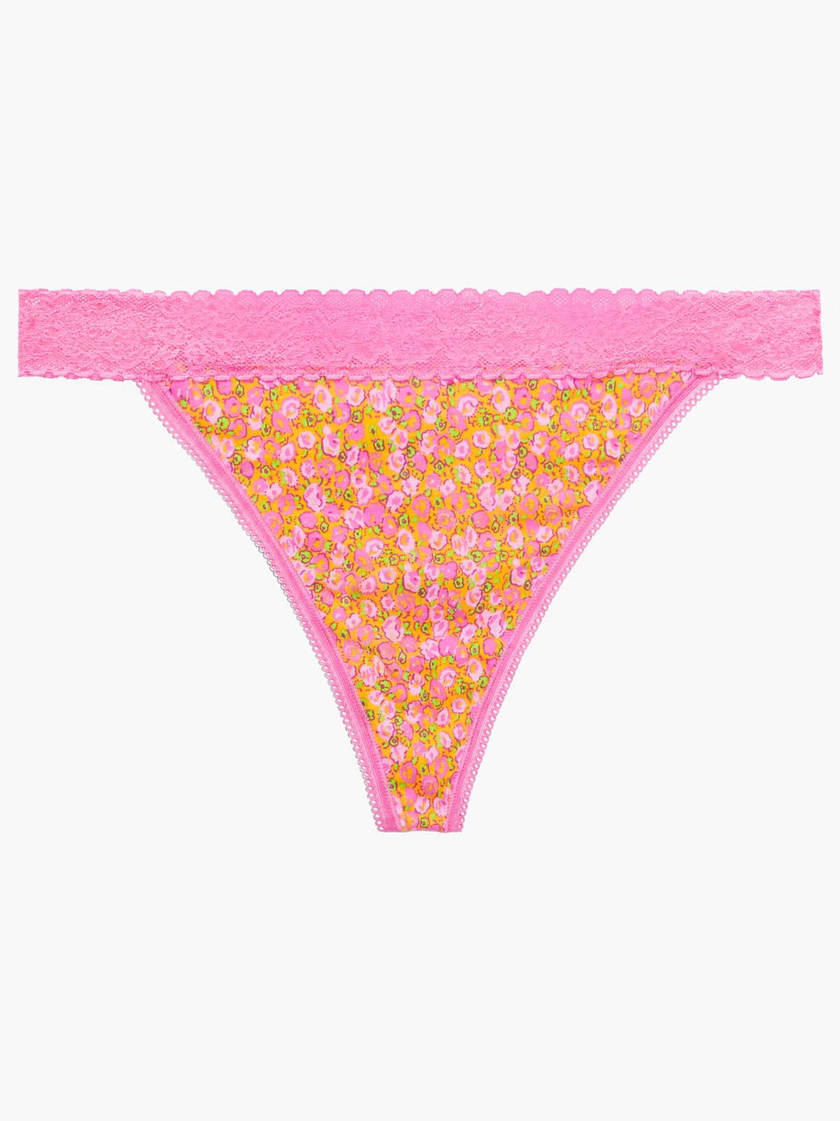 Cotton Essentials Lace-Trim Thong Panty in Multi & Pink