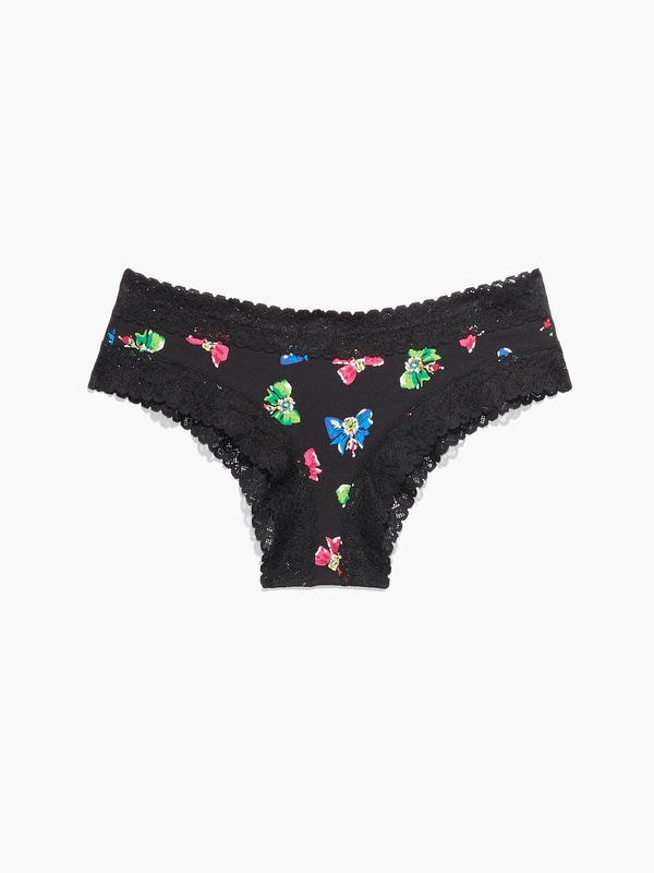 Cotton Essentials Lace-Trim Cheeky Knickers in Black & Multi | SAVAGE X ...