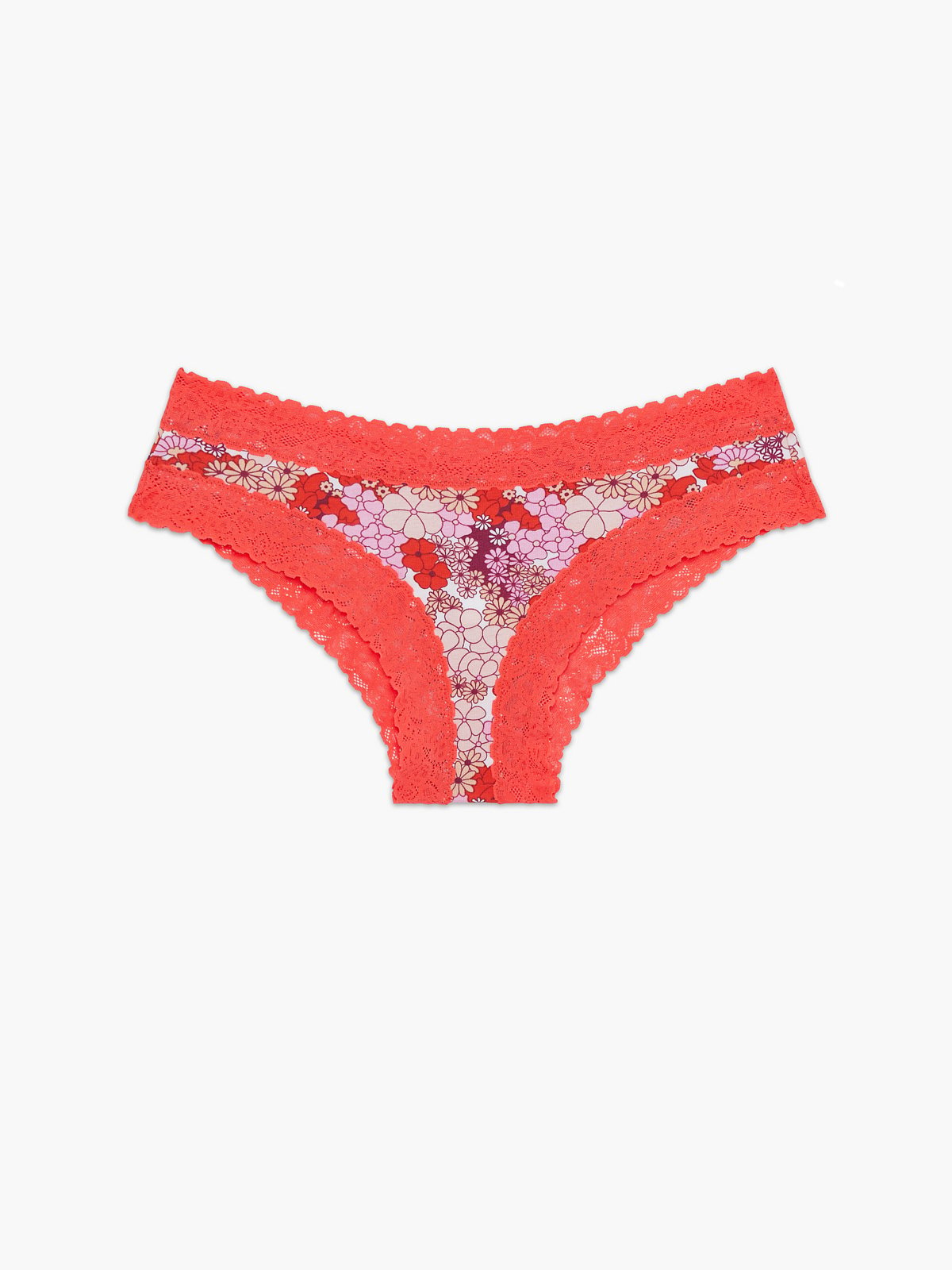 Cotton Essentials Lace-Trim Cheeky Panty in Multi & Pink & Red
