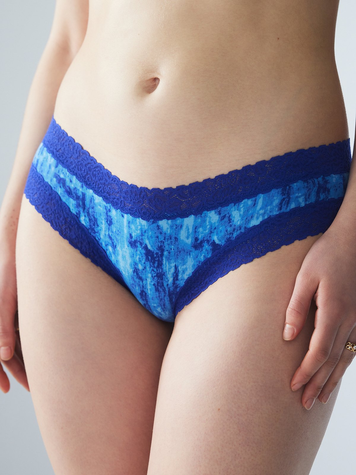 Cotton and Lace Trim Cheeky Panty - Icy blue