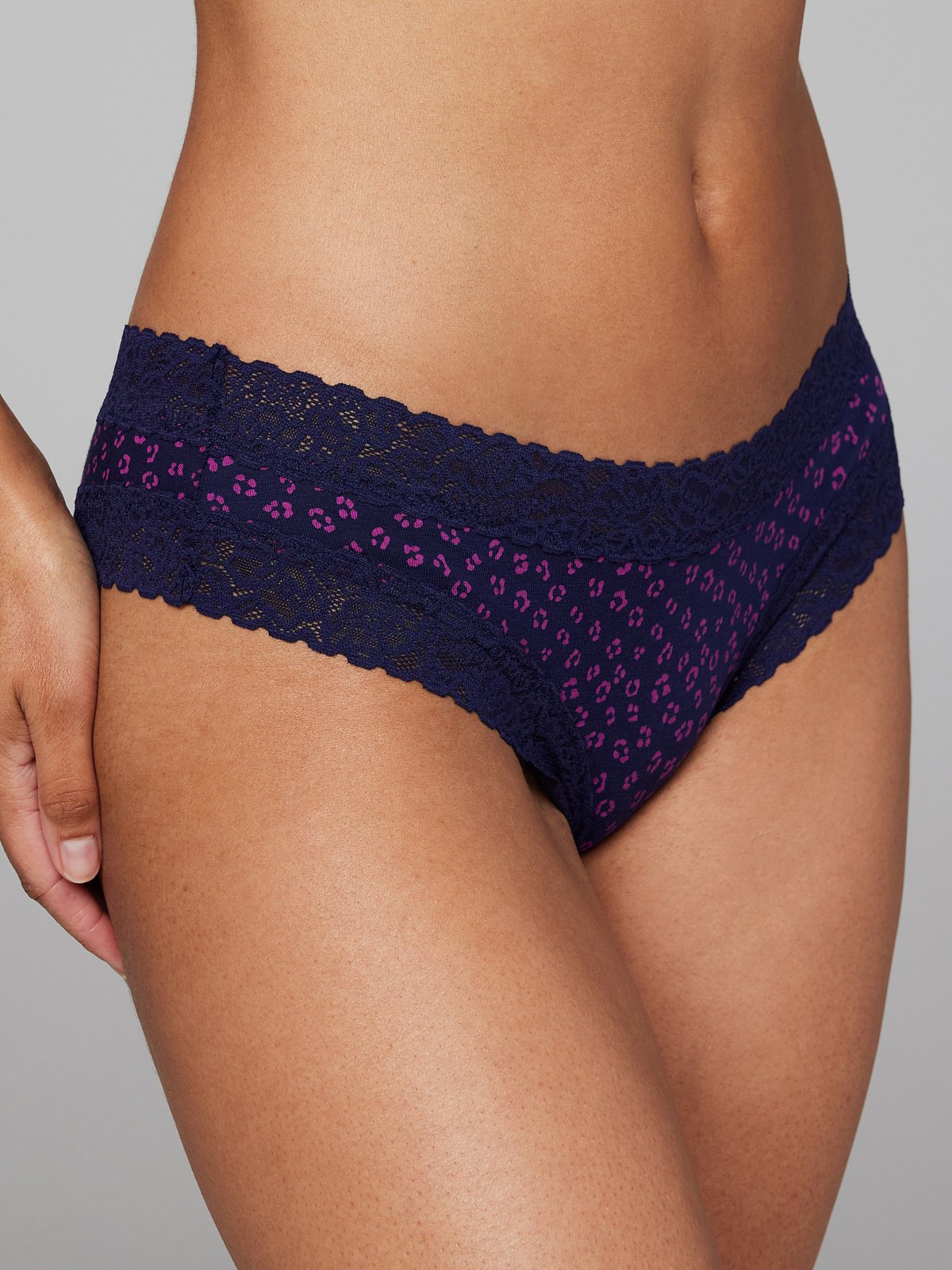 Cotton Essentials Lace-Trim Thong Panty in Multi & Purple